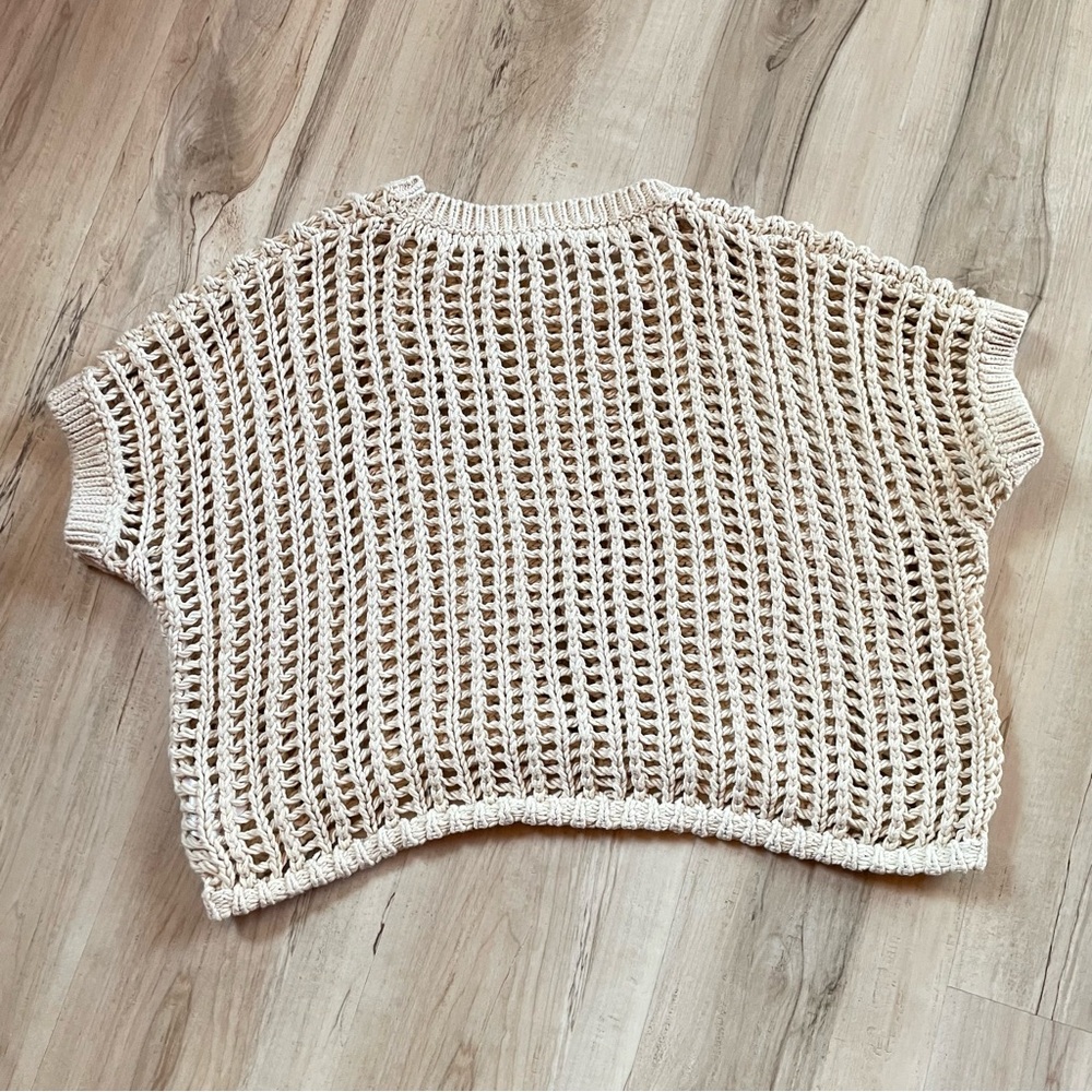 Crochet Open-Knit Boxy Top - Cream - Picture 8 of 12